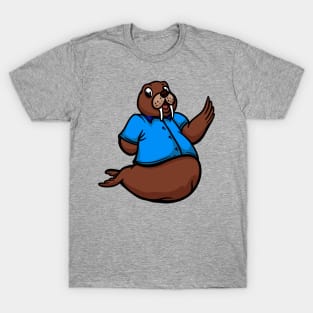 Cute Anthropomorphic Human-like Cartoon Character Walrus in Clothes T-Shirt